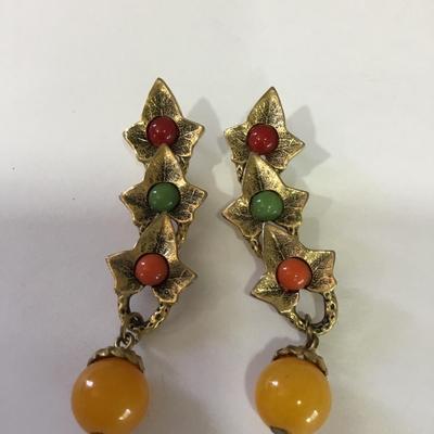 1928 vintage autumn Thanksgiving, maple leaf dangle earrings