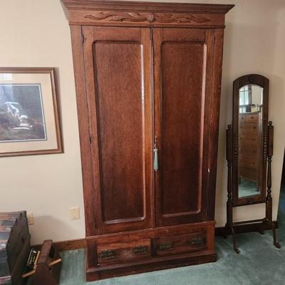 Antique Oak Armoire 5 Shelves 44x18x84