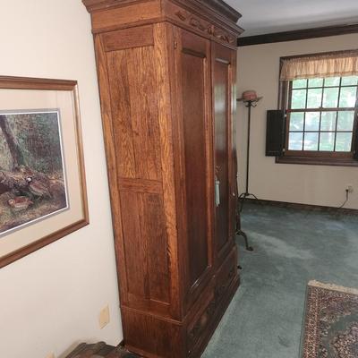 Antique Oak Armoire 5 Shelves 44x18x84