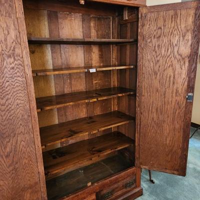 Antique Oak Armoire 5 Shelves 44x18x84
