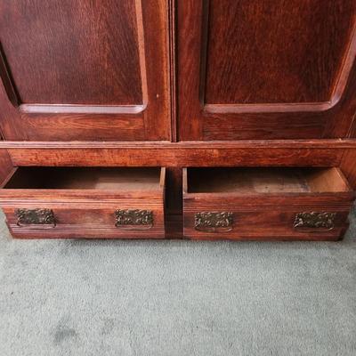 Antique Oak Armoire 5 Shelves 44x18x84