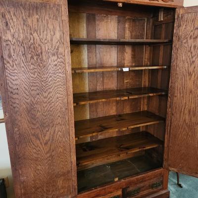 Antique Oak Armoire 5 Shelves 44x18x84