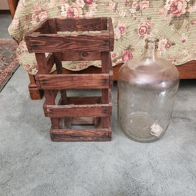 Vintage Charles E. Hires Co Philadelphia PA Purock Owen Illinois Water Jug Carboy w Wooden Crate