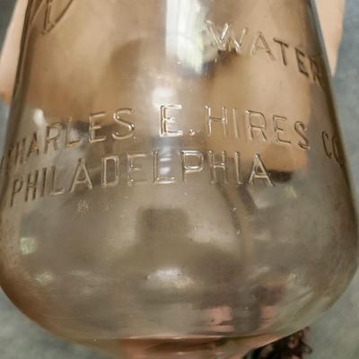 Vintage Charles E. Hires Co Philadelphia PA Purock Owen Illinois Water Jug Carboy w Wooden Crate