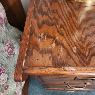 2 Oak 2 Drawer Side Table File Cabinet 16x17x28