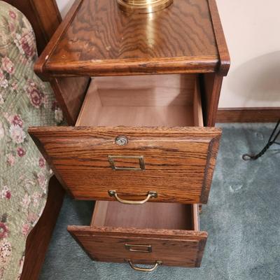 2 Oak 2 Drawer Side Table File Cabinet 16x17x28
