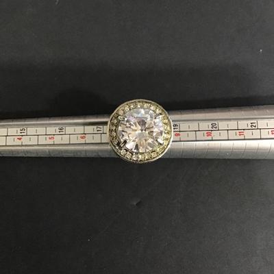 Silver tone statement ring with rhinestones