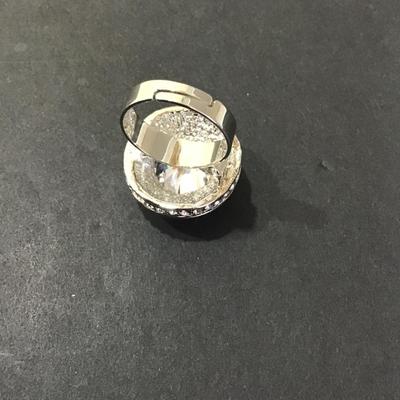 Silver tone statement ring with rhinestones