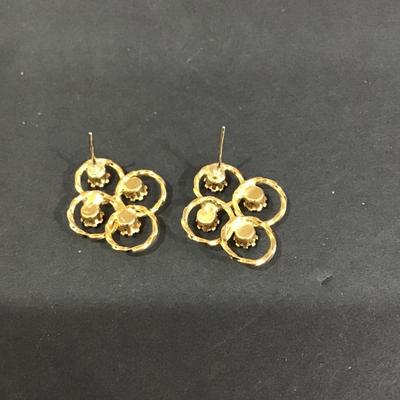 Gold tone, multi colored rhinestone. studded earrings