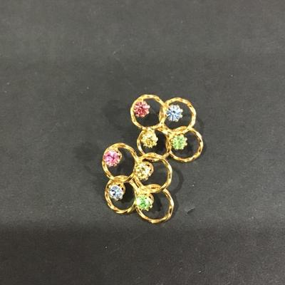 Gold tone, multi colored rhinestone. studded earrings