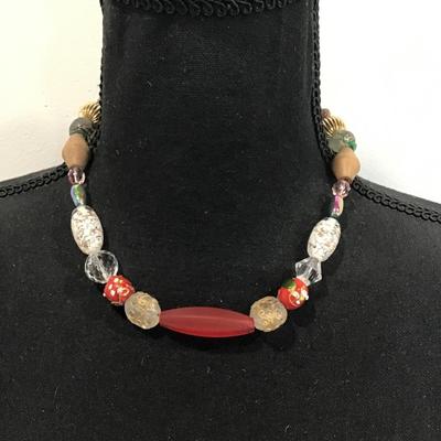Multicolor polished stones with glass beaded necklace
