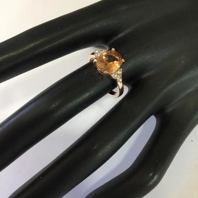 Beautiful peach or apricot crystal rhinestone fashion cocktail ring