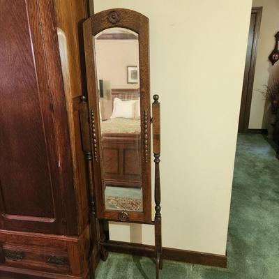 Tiger Oak Cheval Mirror Beveled Mirror