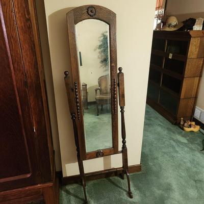 Tiger Oak Cheval Mirror Beveled Mirror