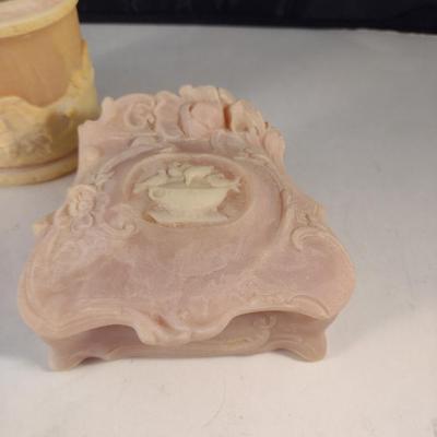 Incolay Stone Dresser Set- Trinket Dish, Jewelry Box, and Vase