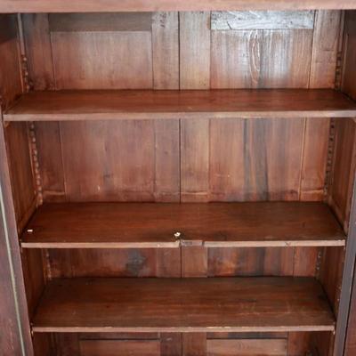 Antique Glass-Front Display Cabinet with Lower Drawer