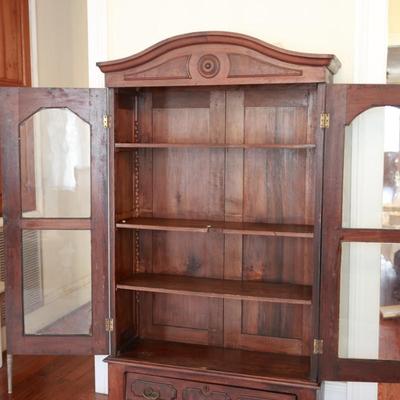 Antique Glass-Front Display Cabinet with Lower Drawer