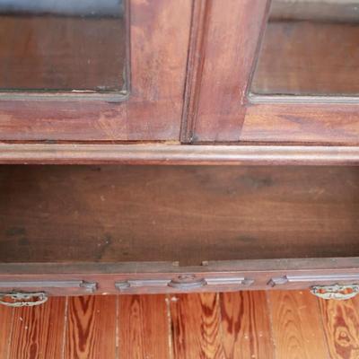 Antique Glass-Front Display Cabinet with Lower Drawer