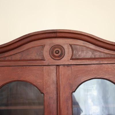 Antique Glass-Front Display Cabinet with Lower Drawer