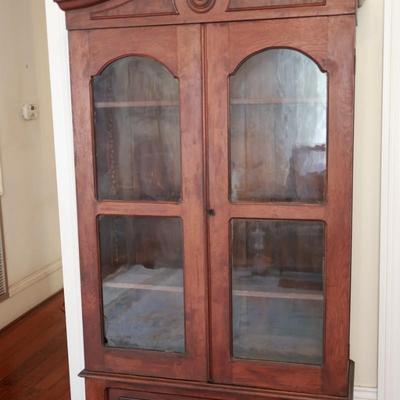 Antique Glass-Front Display Cabinet with Lower Drawer