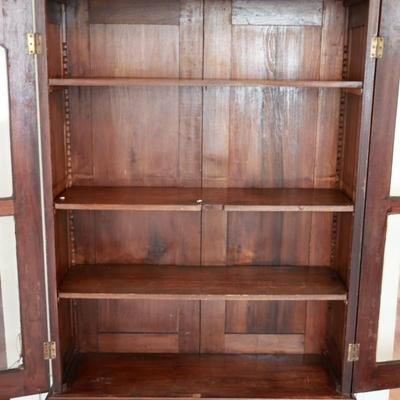 Antique Glass-Front Display Cabinet with Lower Drawer