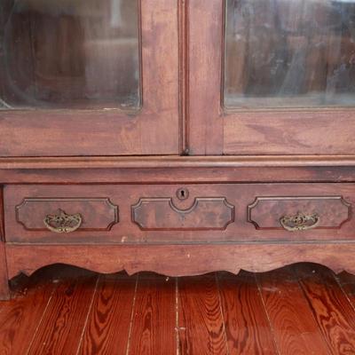 Antique Glass-Front Display Cabinet with Lower Drawer