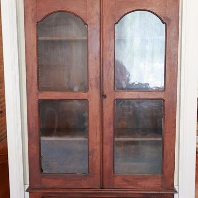 Antique Glass-Front Display Cabinet with Lower Drawer