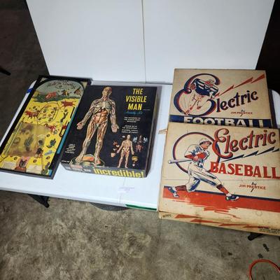Vintage Game Lot Jim Prentice Electric Football Baseball The Visible Man, Gotham Ride M Cowboy