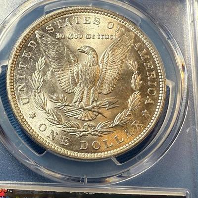 PCGS CERTIFIED 1890-P MS63 GRADED MORGAN SILVER DOLLAR AS PICTURED. (COIN #8317).