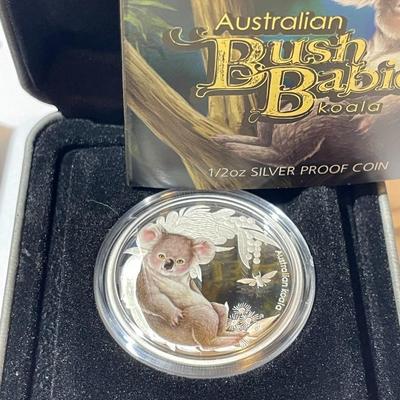 Australian Bush Babies KOALA 2011 Proof Colorized 1/2 Ounce .999 Fine Silver Coin Limited to 10,000 as Pictured.