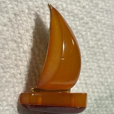 Vintage Baltic Amber Sail Ship Boat Pin in VG Preowned Condition as Pictured.