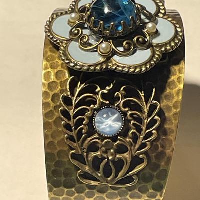 Vintage Preowned OLLIPOP Cuff Bracelet Hammered Brass Enameled w/Assorted Stones as Pictured. (Standard Size Wrist).