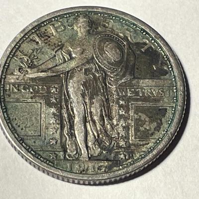 1917-P EXTRA FINE TYPE-I STANDING LIBERTY QUARTER TYPE COIN AS PICTURED.