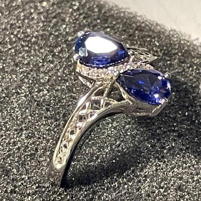 New Never Worn Dainty Designer "DK" Sterling Silver .925 Cocktail Style CZ Ring Size-9 as Pictured.