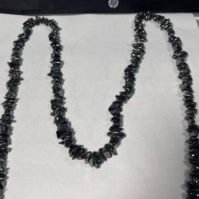 Vintage Preowned Hardly Worn 36" Chip Bead Hematite Necklace in Very Good Condition as Pictured.