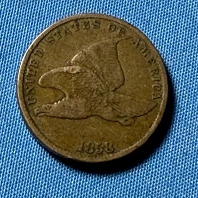 1858 CIRCULATED CONDITION U.S. FLYING EAGLE CENT AS PICTURED.