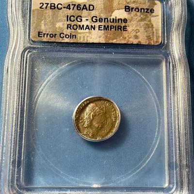 ICG CERTIFIED ROMAN EMPIRE 27BC-476AD GENUINE ERROR BRONZE COIN AS PICTURED. (COIN #801).