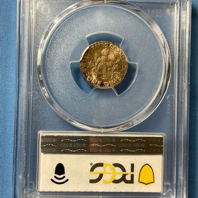 PCGS CERTIFIED 1949-D MS67 TONED FULL BANDS ROOSEVELT SILVER DIME AS PICTURED.