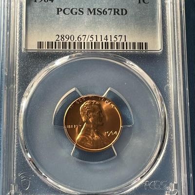 PCGS CERTIFIED 1964-P MS67 RED RARE IN THIS GRADE LINCOLN CENT AS PICTURED. FREE DOMESTIC SHIPPING.