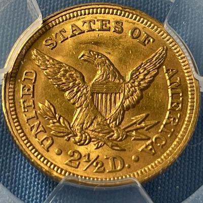 PCGS CERTIFIED VERY RARE 1858 MS62 WAY UNDERGRADED $2.50 LIBERTY GOLD COIN SIRVIVAL IS ESTIMATED AROUND 250 KNOWN PIECES. PROBLEM FREE COIN.