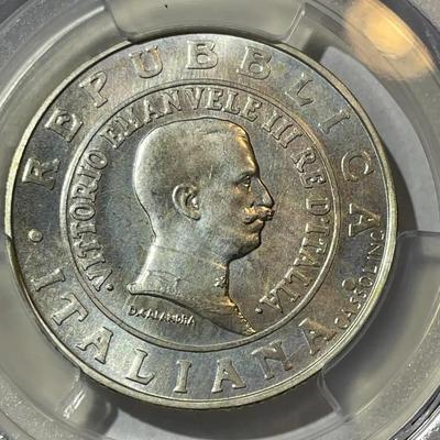 PCGS CERTIFIED ITALY 1999-R MS64 KM-205 LIRA OF 1915 SILVER COIN AS PICTURED.
