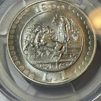 PCGS CERTIFIED ITALY 1999-R MS64 KM-205 LIRA OF 1915 SILVER COIN AS PICTURED.