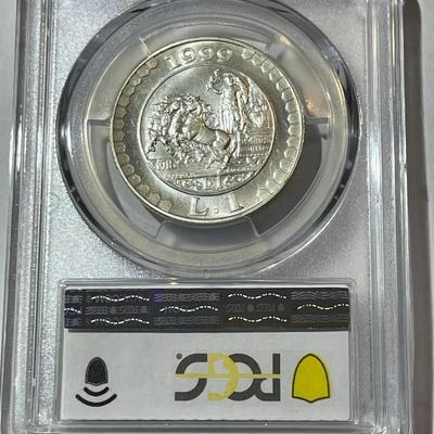 PCGS CERTIFIED ITALY 1999-R MS64 KM-205 LIRA OF 1915 SILVER COIN AS PICTURED.