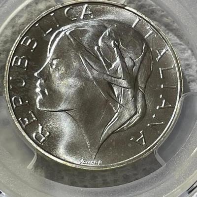 PCGS Certified ITALY 1990-R MS65 World Cup KM-136 500 Lire Silver Commemorative Coin.