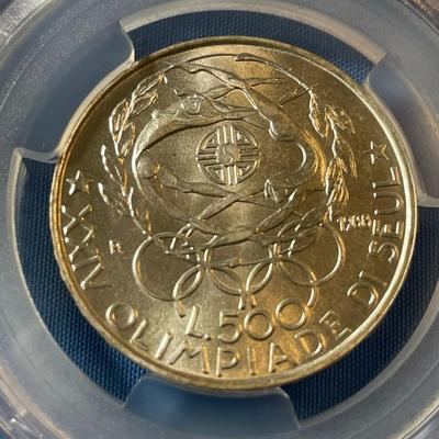 PCGS CERTIFIED ITALY 1988-R MS66 500-LIRE OLYMPICS SILVER COIN AS PICTURED.