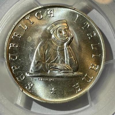PCGS CERTIFIED ITALY 1988-R MS66 100-LIRE UNIVERSITY OF BOLOGNA SILVER COIN AS PICTURED.