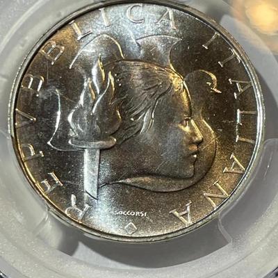 PCGS CERTIFIED ITALY 1984-R MS65 500 Lire Olympics Los Angeles Silver Coin KM-114 as Pictured.