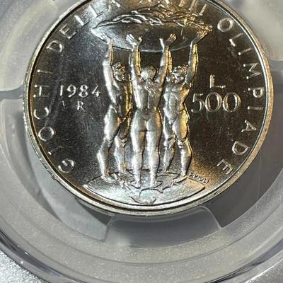 PCGS CERTIFIED ITALY 1984-R MS65 500 Lire Olympics Los Angeles Silver Coin KM-114 as Pictured.
