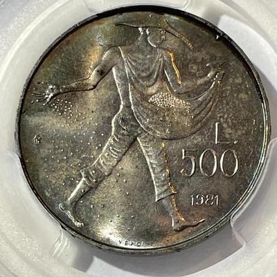 PCGS CERTIFIED San Marino MS65 500-Lire 1981 - Silver - "Virgil ' S Death" as Pictured.