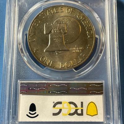 PCGS CERTIFIED 1976 TYPE-2 VARIETY MS65 EISENHOWER DOLLAR AS PICTURED. (COIN #201).